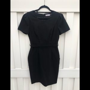 Calvin Klein, size 4, black cap-sleeve dress with tie